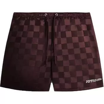 Kith FW24 Collins Fall 2024 Series Logo Plaid Satin Lace-Up Comfortable Five-Point Casual Shorts Men shorts Dark-Red KHM060696-698 L