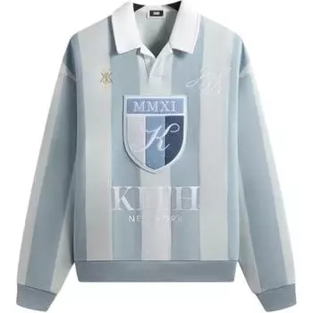 Kith Striped Logo Long Sleeve Polo Shirt Men tops Gray Blue KITH-632 S