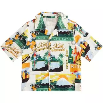 Kith Summer Collection 2024 Full Print Button Short Sleeve Silk Shirt Kids shirts KHK030567-116 XS