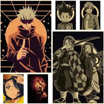 Классические плакаты с персонажами аниме Demon Slayer/Attack on Titan/Jujutsu Kaisen плакат крафт-бумага наклейка домашняя комната настенный художественный декор 30x21cm