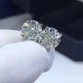 Классические серьги-гвоздики с четырьмя зубцами из платины Pt950, 1 карат, всего 2 карата, круглая бриллиантовая огранка, проходной тестер для бриллиантов, цвет D, муассанит