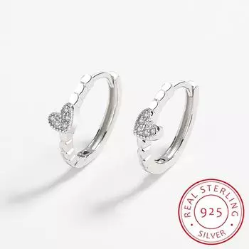 Классические серьги из серебра 925 пробы в форме сердца для женщин, оригинальные серьги из настоящего стерлингового серебра, подарок на годовщину, ювелирные изделия из стерлингового серебра белый