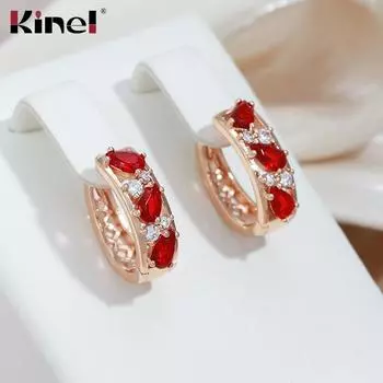 Классические серьги-подвески Kinel с красным кубическим цирконом красный