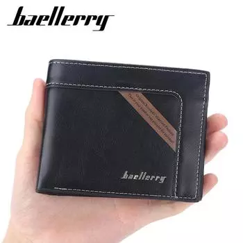 Классический брендовый дизайн Baellerry, мужские короткие кошельки из искусственной кожи, винтажный деловой двойной кошелек, модный кошелек с держателем для карт 12cm*10cm*2cm чёрный