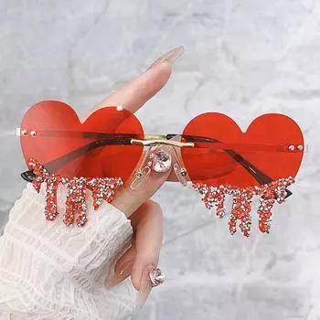 Классический набор Heart In Tears с бриллиантовыми очками, персонализированные блестящие солнцезащитные очки ручной работы для танцевальной вечеринки в стиле хип-хоп для женщин regular синий