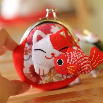 Клатч Lucky Cat в японском стиле с цветочным принтом, держатель для карт Maneki Neko, кошелек для монет, на открытом воздухе