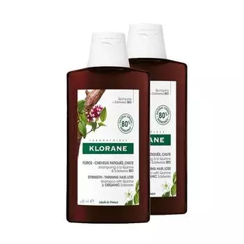 Шампунь Klorane с хинином и эдельвейсом Bio 2x400 мл