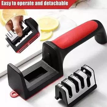 Knife Sharpener Handheld Multi-function 4 Stages Type Quick Sharpening Tool Sharpening Stone with Non-slip Base for Kitchen common