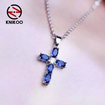 KNIKOO модное ожерелье с синим крестом, женская подвеска для женщин и девочек, ожерелье с кубическим цирконием, ювелирное изделие, подарок