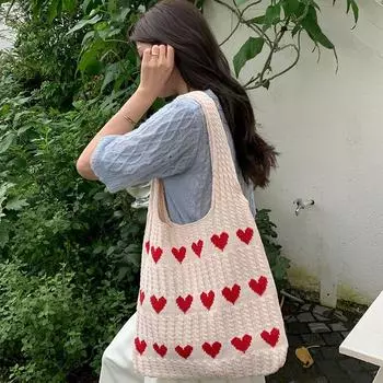 Вязаная сумка, плетеная сумка Love Bag, женская сумка премиум-класса из нежной шерсти, сумка через плечо абрикосовый