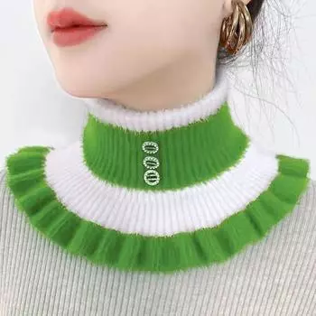 Knit Pullover Stripe Diamond Velvet Ruffle Warm Scarve Neck Warmer Neck Guard Scarf Fake Collar зелёный
