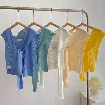 Knitted Air-Conditioning Shawl With Women S Thin Skirt, Solid Color Shoulder And Neck, False Collar Versatile серый