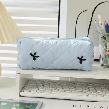 Knot Print Bow Large Capacity Student Pen Case Storage Bag Cute Fashion Gift