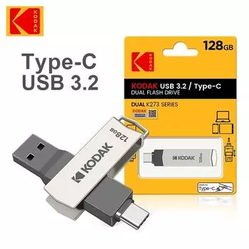 Kodak K273 USB флэш-накопитель металлический USB 3,2 Pendrive Type c OTG 32 ГБ/64 ГБ/128 ГБ/256 ГБ для ключей cle USB для смартфона 32GB