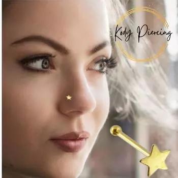 KODY PIERCING Пирсинг в носу из цельного золота 14 карат с драгоценным камнем в виде звезды - Качественный пирсинг