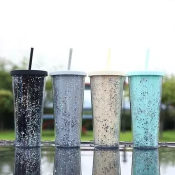 Кофейная чашка со льдом и соломой, наполненная водой, красивая практичная кружка для сока, воды, кофейная бутылка, канцелярские товары синий