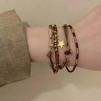 Кофейный цвет ~ винтажный плетеный браслет из веревки и бисера для женщин в этническом стиле, комплект из четырех браслетов