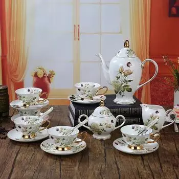 Кофейный сервиз в костяном фарфоре в стиле «Камелия», британский фарфоровый чайный сервиз, керамический горшок, сливочник, сахарница, заварной чайник, кофейная чашка, кружка 180ml