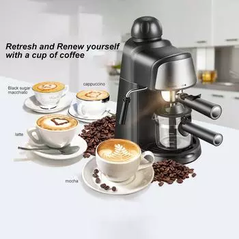 Кофемашина для эспрессо, 5 бар, 2–4 чашки, емкость 240 мл, мощность 800 Вт, кофеварка для эспрессо с паровым вспенивателем молока EU Plug чёрный