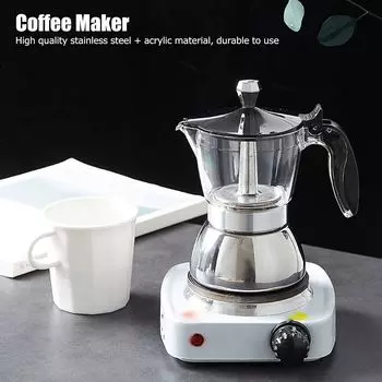 Кофеварка эспрессо для плиты, хрустальная пластиковая кофеварка Moka на 4/6 чашек, нержавеющая сталь, итальянская кофеварка Mocha для кемпинга, 200 мл/300 мл