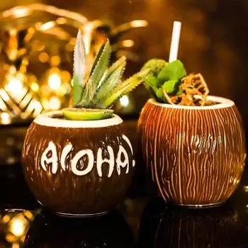 Кокосовая чашка, барная чашка Tiki, бокал для коктейля, гавайский бокал для вина, кружка для вечеринки на пляже, кружка Tiki, керамическая чашка, бокалы для шампанского
