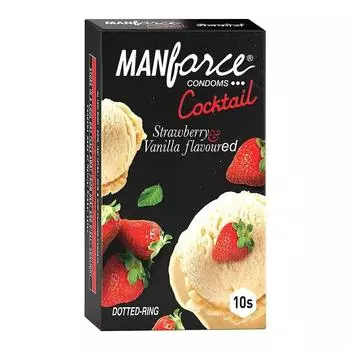 Коктейльные презервативы Manforce с пунктирными кольцами, со вкусом клубники и ванили, 10 шт.
