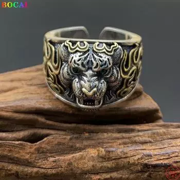 Кольца Bocai S925 из стерлингового серебра, новые модные украшения из чистого серебра с головой тигра и знаком зодиака и цирконием для мужчин 9