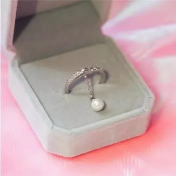 Кольца из микроциркония S925 Stamp Silver Color с имитацией жемчуга, регулируемые кольца с кисточками для женщин, Anillos Bague S-R334 Resizable