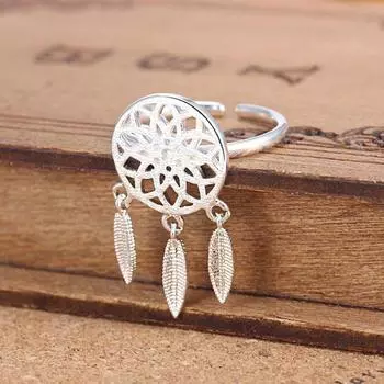 Кольца из стерлингового серебра 925 пробы для женщин, ловец снов, перья, кисточки, изменяемые размеры, ювелирные украшения, кольца, подарок на свадьбу Resizable