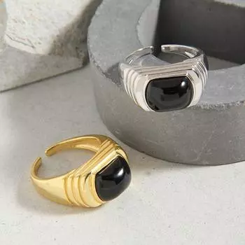 Кольца Silvology Real 925 Sterling Silver Natural Black Agate Ladder для женщин, толстые корейские роскошные кольца, минималистичные ювелирные изделия
