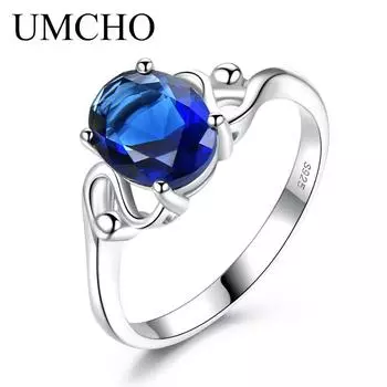 Кольца UMCHO с синим сапфиром и драгоценными камнями для женщин, настоящее кольцо с камнем по случаю рождения, подарок на годовщину свадьбы для нее 6