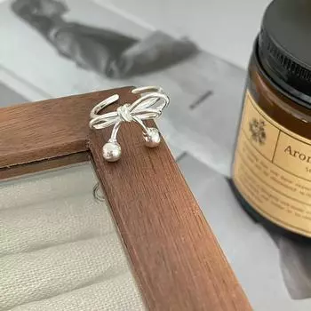 Кольцо Anenjery Bead Bow Line Open Ring для женщин, милое, универсальное, модное, персонализированное, ювелирное, подарочное белый