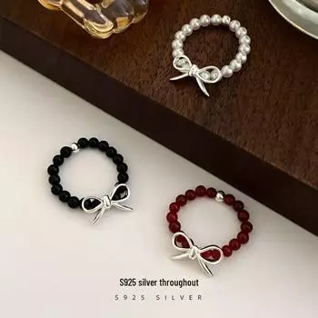 Кольцо-бантик Banyan Tree S925 Silver Elastic Agate Pearl RS3017, One Size белый