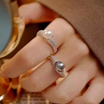 Кольцо Banyan Tree S925 Silver Luxury Tang Grass Pearl для женщин - Модное ретро-кольцо RS3029, adjustable opening белый