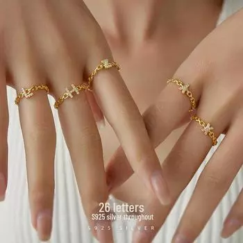 Кольцо Banyan Tree S925 Silver Open Letter Diamond Ring для женщин - модные украшения на указательный палец Letter A