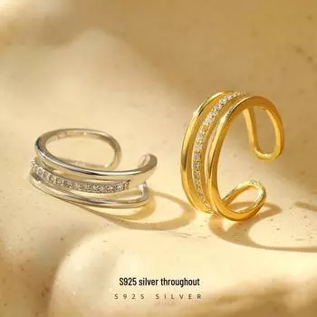 Кольцо Banyan Tree S925 Silver с тремя слоями бриллиантов, регулируемое для женщин RS491 золотой