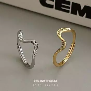 Кольцо Banyan Tree S925 Silver Wave Diamond Minimalist для женщин, модное, на указательный палец Adjustable opening белого золота