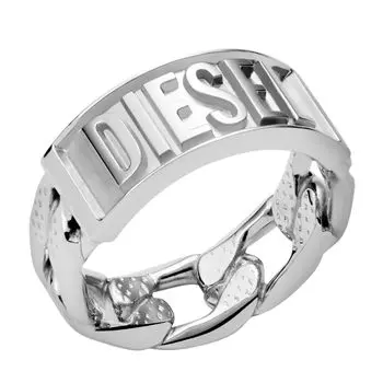 Кольцо Diesel Silver из нержавеющей стали с логотипом, нержавеющая сталь, № DX134704010, мужское (Модель DX1347040), Сталь, Драгоценные камни,