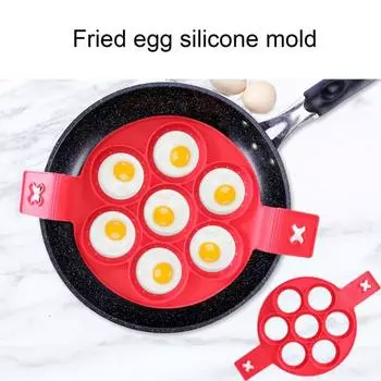 Кольцо для блинов Egg Ring Quick Release с антипригарным покрытием, устойчивое к высоким температурам, круглое, с длинной ручкой, 7 отверстий, многоразовое силиконовое, для приготовления блинов, принадлежности для выпечки красный