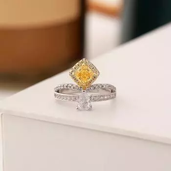 Кольцо для женщин с цирконом, розовым бриллиантом, желтым бриллиантом, квадратное ювелирное кольцо с бриллиантом из высокоуглеродистого сплава