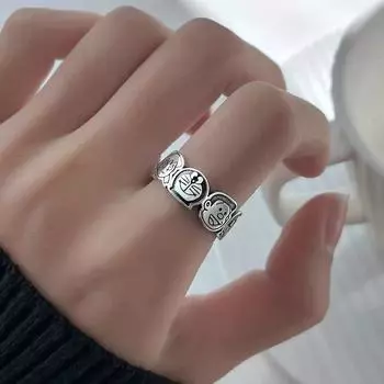 Кольцо Doraemon Open Ring Light Luxury Niche Design Кольцо для указательного пальца Милое анимационное кольцо, регулируемое