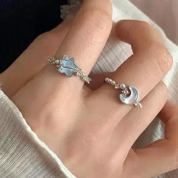 Кольцо Glacier Blue Star Moon Zircon Pearl Opening Ring для женщин, индивидуальность, изысканный модный тренд, универсальное кольцо