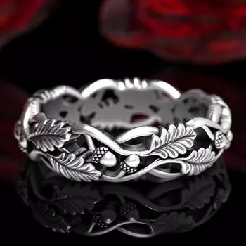 Кольцо Huajie Thorny Retro Alloy Ring — креативный, стильный, литературный лесной дизайн Size 10 античный серебряного