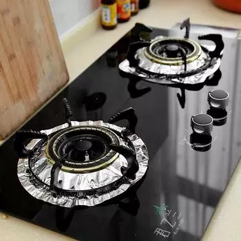 Кольцо из алюминиевой фольги для газовой плиты, маслостойкая чистящая салфетка для сковороды, коврик для газовой плиты, маслостойкая защитная накладка для головки плиты 10 pieces round #I0098#