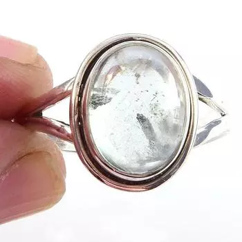 Кольцо из чистого серебра 925 пробы с натуральным аквамарином ручной работы S.9.5 G0d49