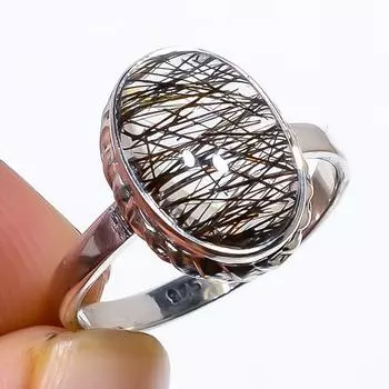 Кольцо из чистого серебра 925 пробы с натуральным черным рутилом ручной работы S.6 Y1d51