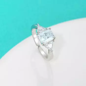 Кольцо из серебра 925 пробы, кольцо из стерлингового серебра 925 пробы с прямоугольным бриллиантом особой формы муассанитом 2 карата, простое и универсальное кольцо с радиальной огранкой для женщин 5