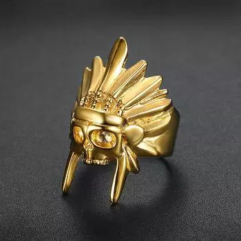 Кольцо из серебра 925 пробы с головой индейского вождя, мужское кольцо с черным черепом 7