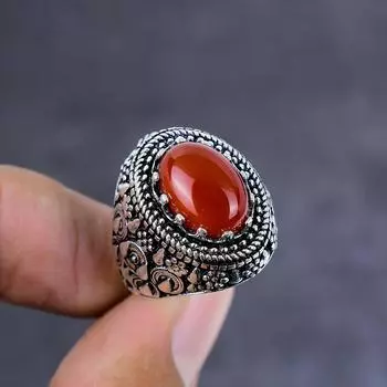 Кольцо с драгоценным камнем сердолик ручной работы из стерлингового серебра 925 пробы, размер 8 r3i88