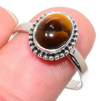 Кольцо из серебра 925 пробы с натуральным тигровым глазом ручной работы S.10 h2c49